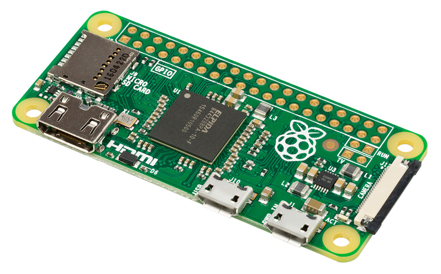 A Raspberry Pi Zero with a solder-less header